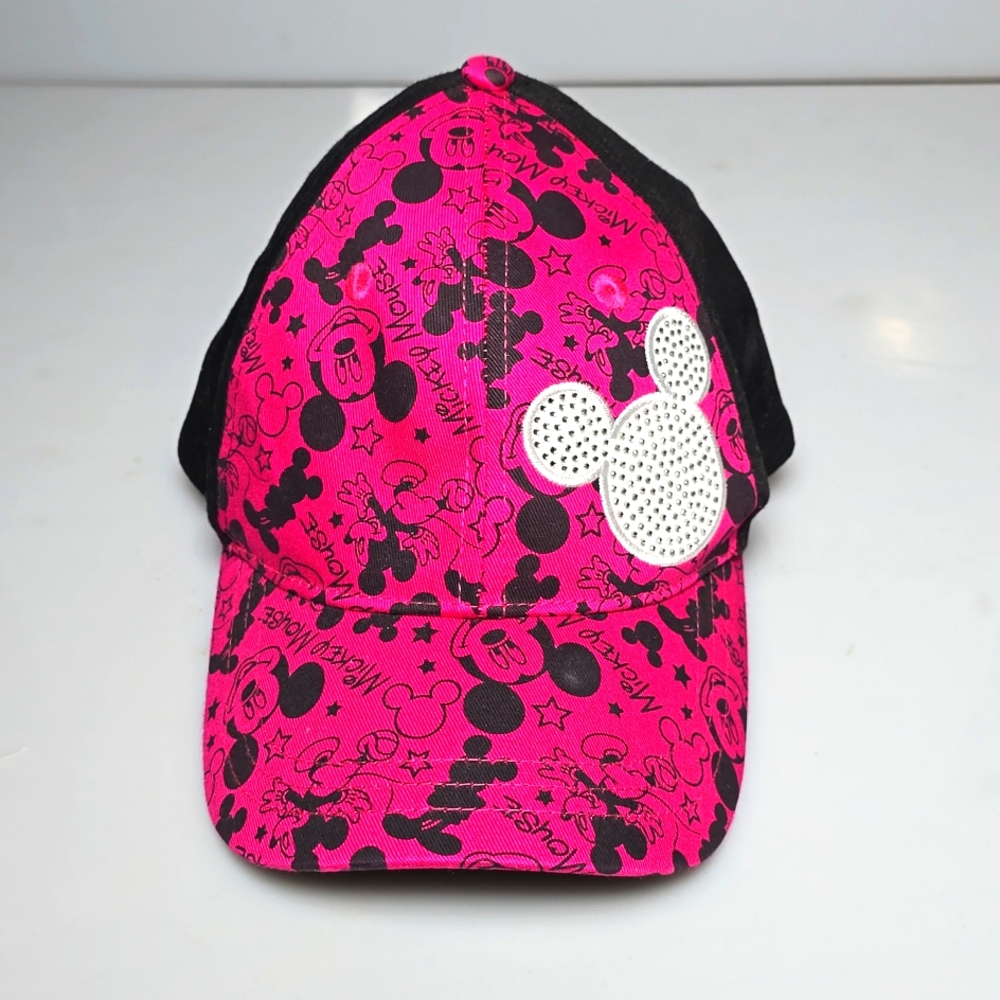 Disney Parks Mickey Mouse Icon Sequins Bling Jeweled Baseball Cap Hat Pink Youth